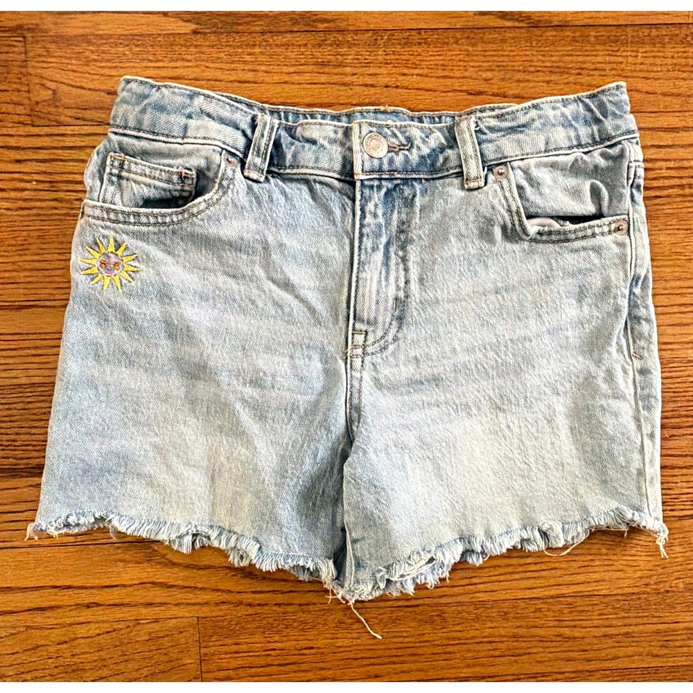 Cat & Jack Girls Denim Cut-Off Shorts Light Wash Pockets Zip Blue XL (14)